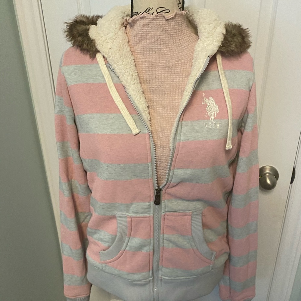 🎈US POLO ASSN Pink Stripe Hoodie